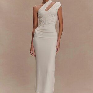 Meshki Anastasia One Shoulder Modal Midi Size Small (S) Elegant White One-Should